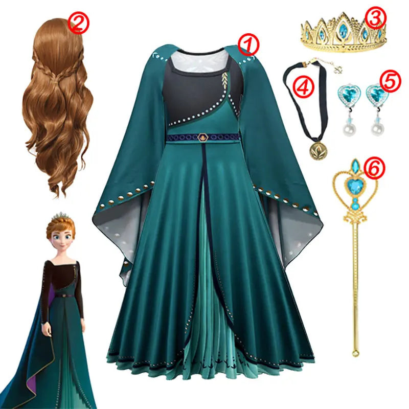 Girls' Disney Frozen Princess Dress (130-150cm)- Elsa & Anna Snow Queen Cosplay Ball Gown with White Sequins for Carnival & Kids Costume