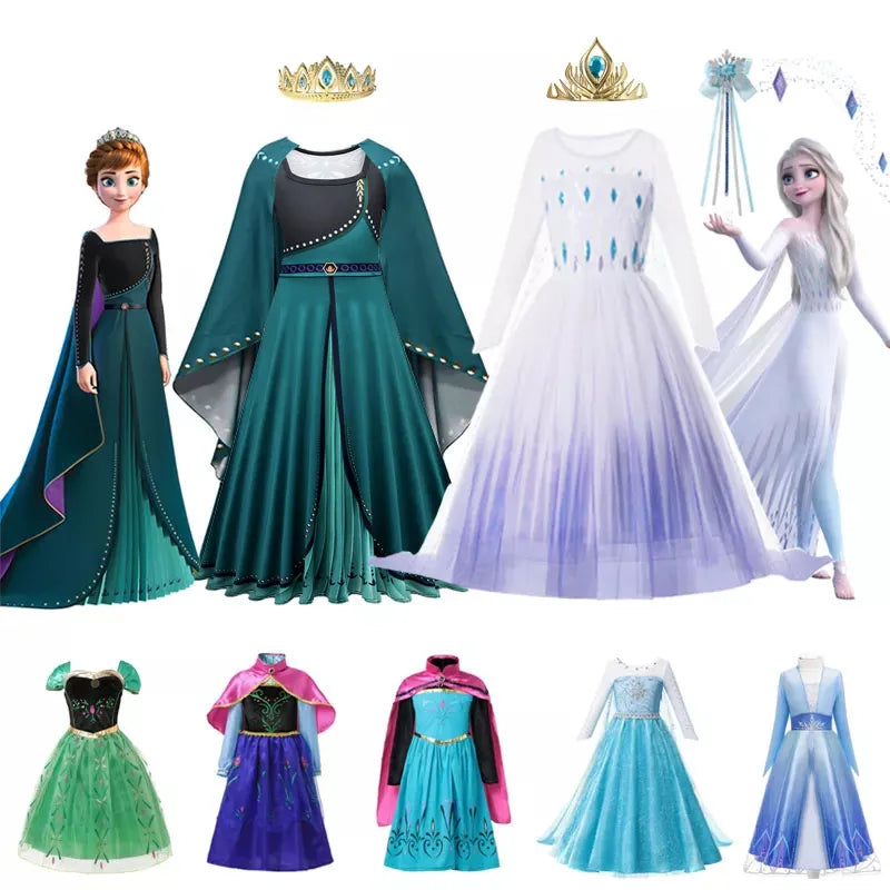 Girls' Disney Frozen Princess Dress (100-120cm) - Elsa & Anna Snow Queen Cosplay Ball Gown with White Sequins for Carnival & Kids Costume