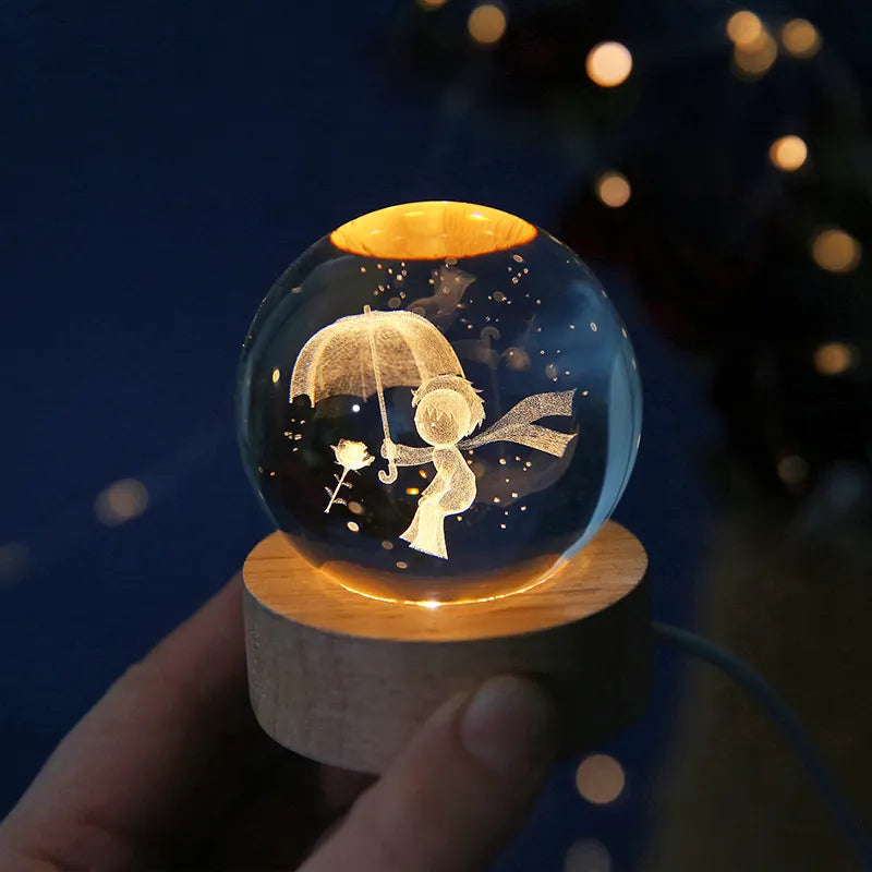 Solar System Globe: 6cm 3D Crystal Ball Night Light with Laser-Engraved Planets - Perfect Astronomy Gift and Elegant Home Decor