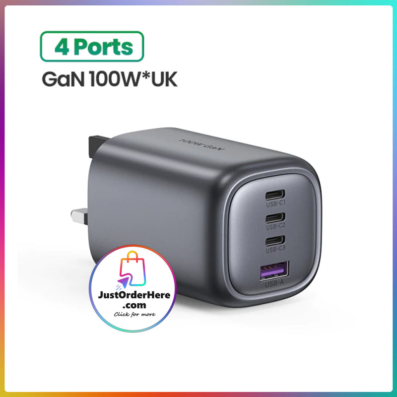 Ugreen 100W 4 Ports (3 Type C Single USB A) PD GaN Charger - UK Plug
