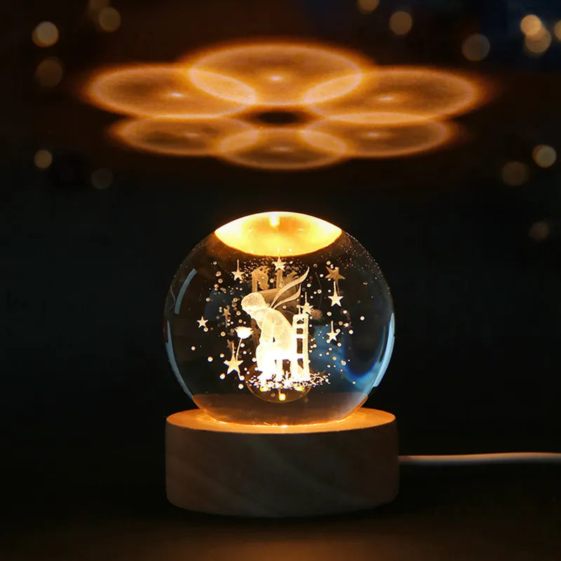 Solar System Globe: 6cm 3D Crystal Ball Night Light with Laser-Engraved Planets - Perfect Astronomy Gift and Elegant Home Decor