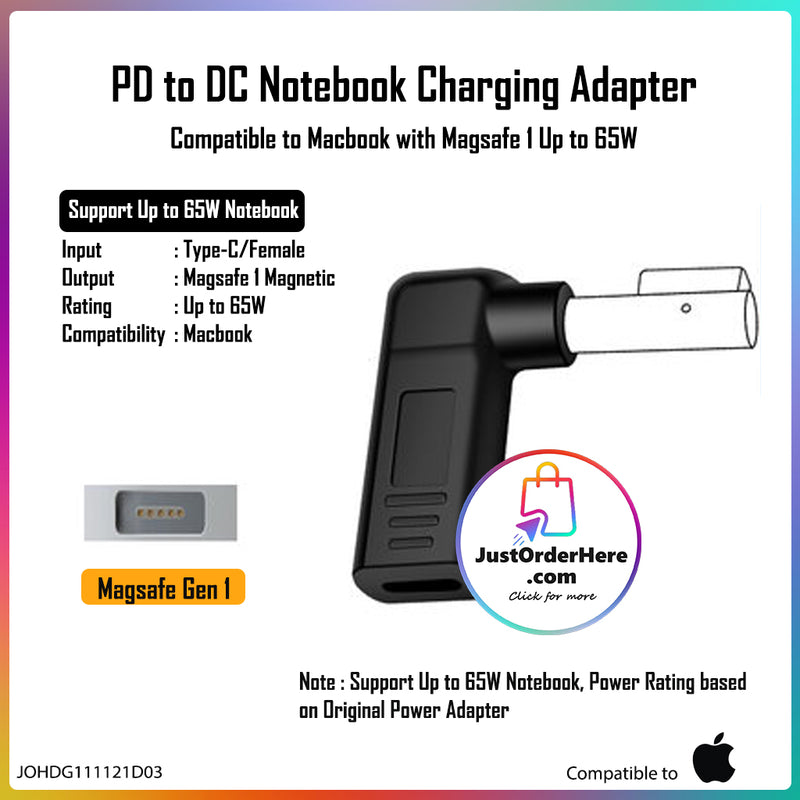 DG Charging Adapter Type C Female to Macbook L-Tip Connector - Compatible to Macbook 65W