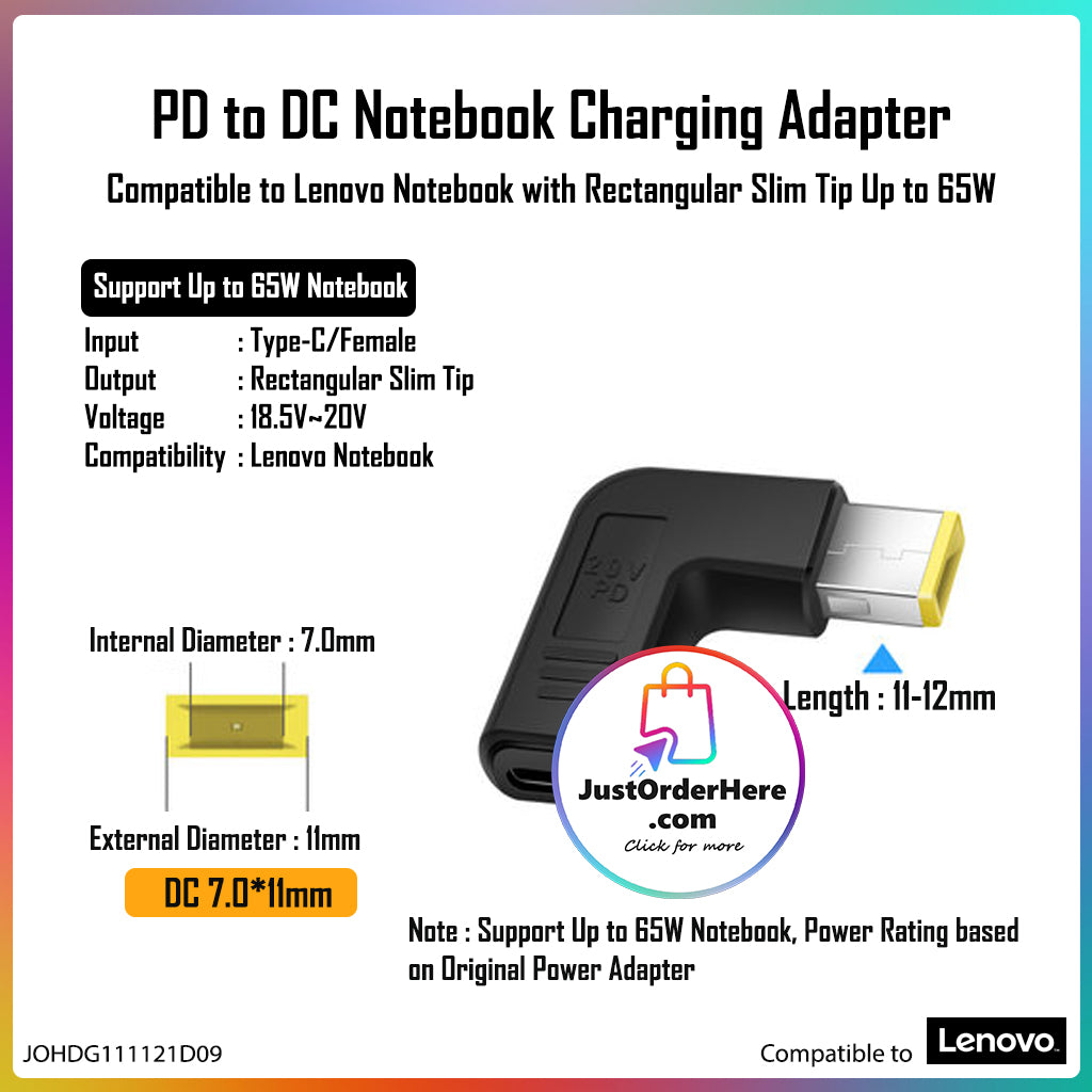 DG Charging Adapter Type C Female to DC Rectangular Slim Tip - Compati