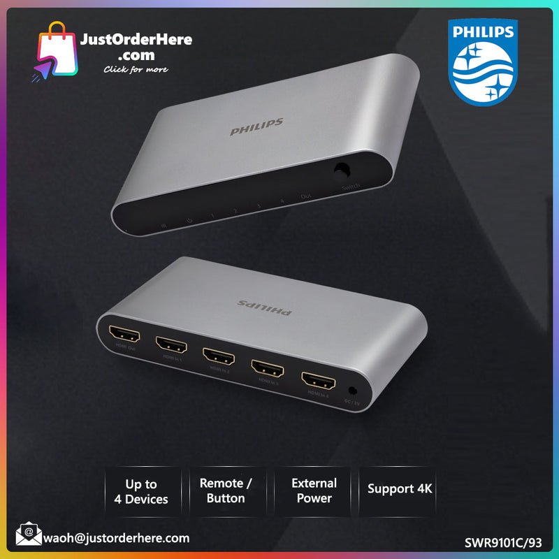 Philips HDMI 4 Input 1 Output Switch with Wireless Remote Up to 4K@60Hz /3D