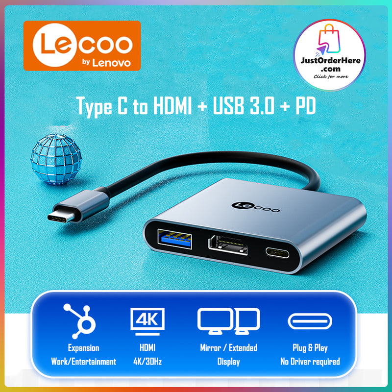 Lecoo 3 in 1 Type-C to HDMI + USB3.0 + PD