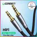 Ugreen 3.5mm Male to Male Silver Plated Braided AUX Cable streams Hi-Fi stereo audio