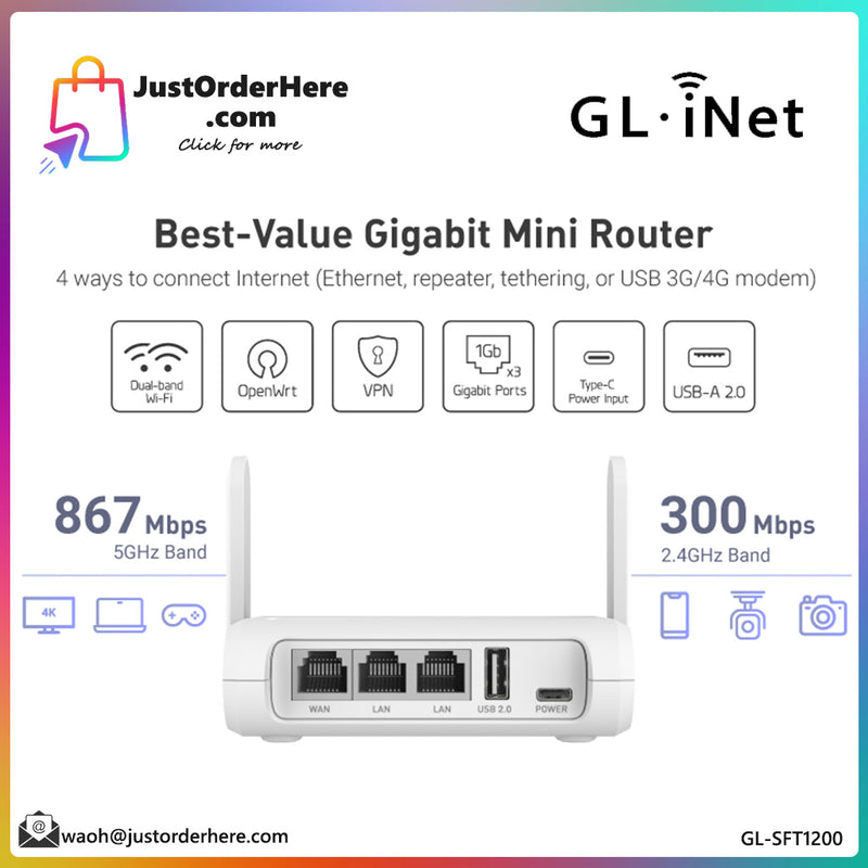 GL.iNet Opal AC1200 Wireless Travel Router (GL-SFT1200)