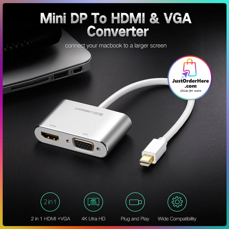 Ugreen Mini DisplayPort to HDMI & VGA Converter - Support 4K Ultra HD