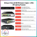DG Smart AI 5 Ports 10/100M POE Switch ( 1 Uplink + 4 POE ) - 52W/4kV Lightning Protection