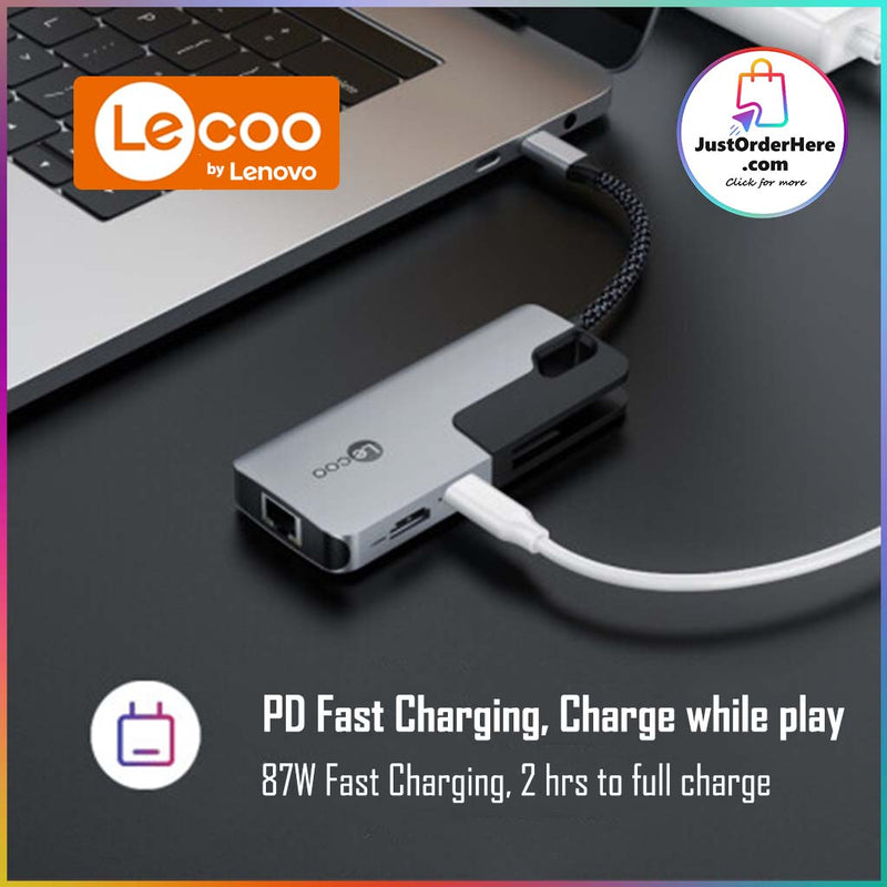 Lecoo 6 in 1 Type C Portable Dock - HDMI / PD / Gigabit Lan / USB3.0x3