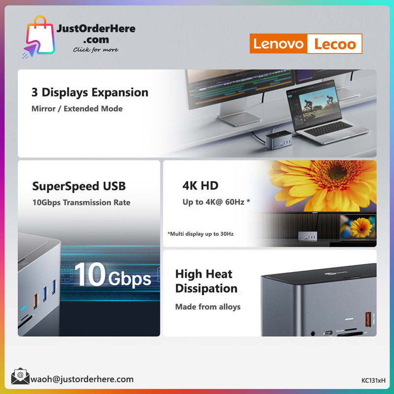 Lenovo Lecoo Universal Multi-Functional Docking Station 17 in 1 - TypeC/4K HDMI/PD/SSD