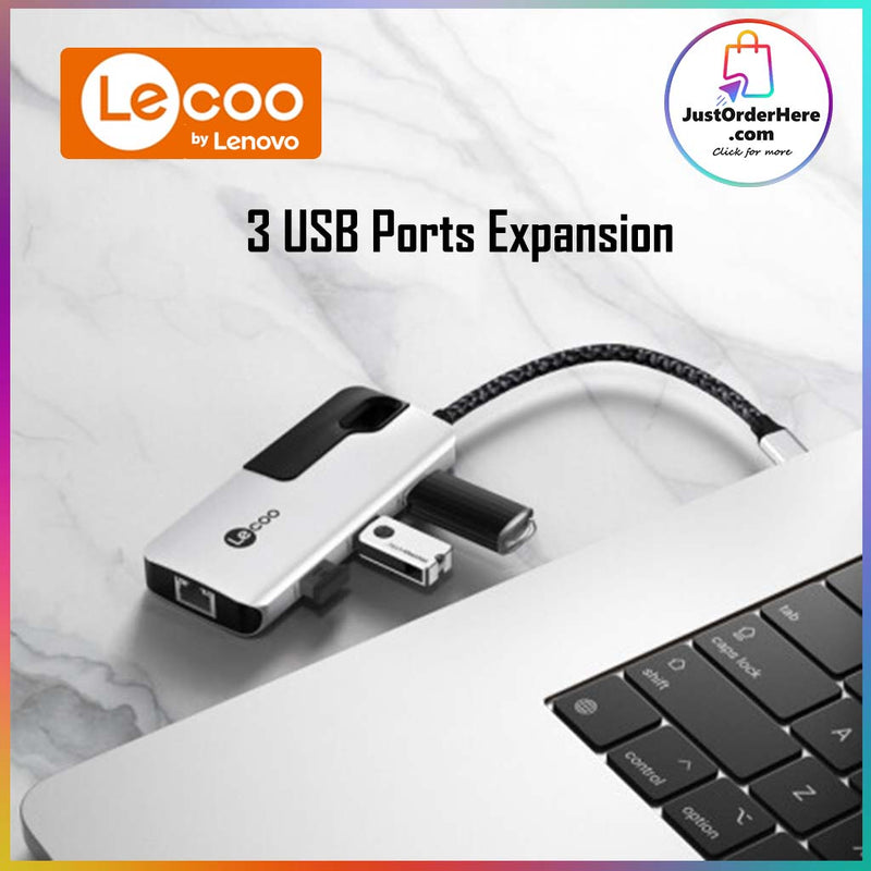 Lecoo 6 in 1 Type C Portable Dock - HDMI / PD / Gigabit Lan / USB3.0x3