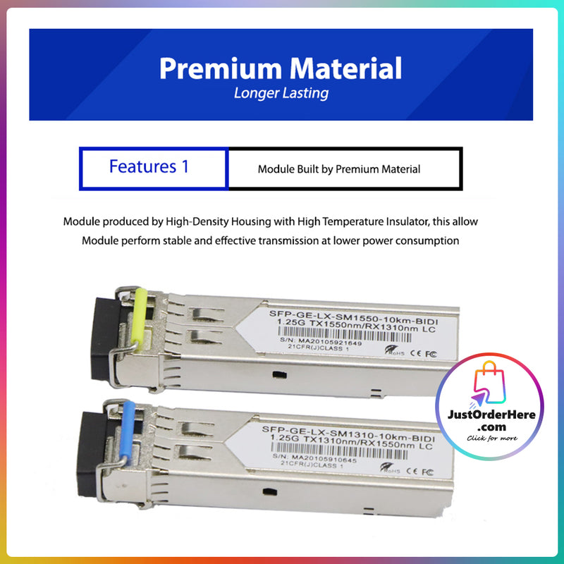 DG Premium SFP 1.25G LC/SC BIDI (1310/1550nm) Gigabit Modulation Module (2 Pieces) - Up to 10 KM