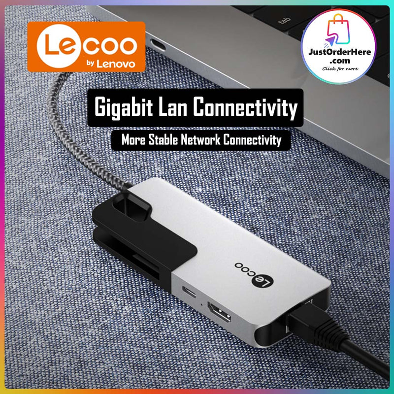 Lecoo 6 in 1 Type C Portable Dock - HDMI / PD / Gigabit Lan / USB3.0x3