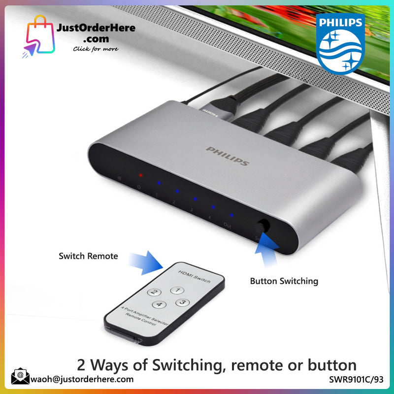 Philips HDMI 4 Input 1 Output Switch with Wireless Remote Up to 4K@60Hz /3D