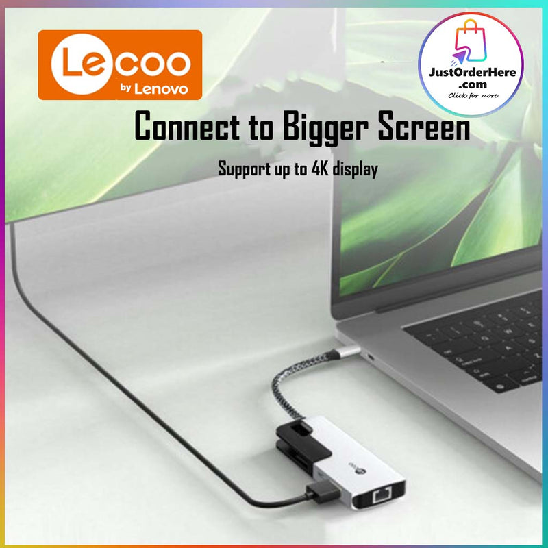 Lecoo 6 in 1 Type C Portable Dock - HDMI / PD / Gigabit Lan / USB3.0x3