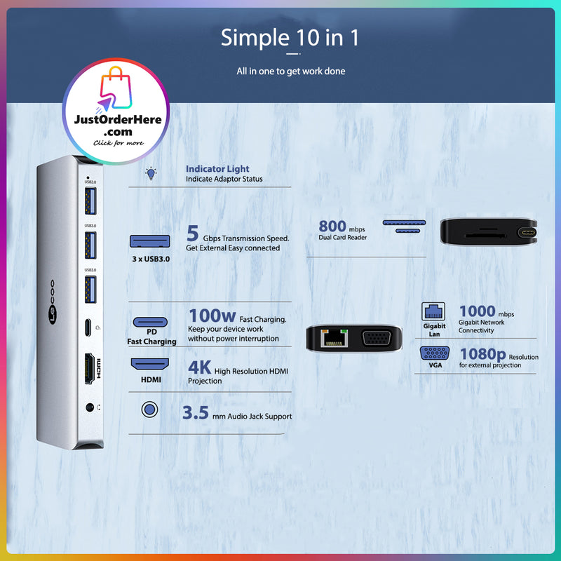 Lenovo Lecoo 10 in 1 Type C Travel Portable Port Replicator / Docking Station