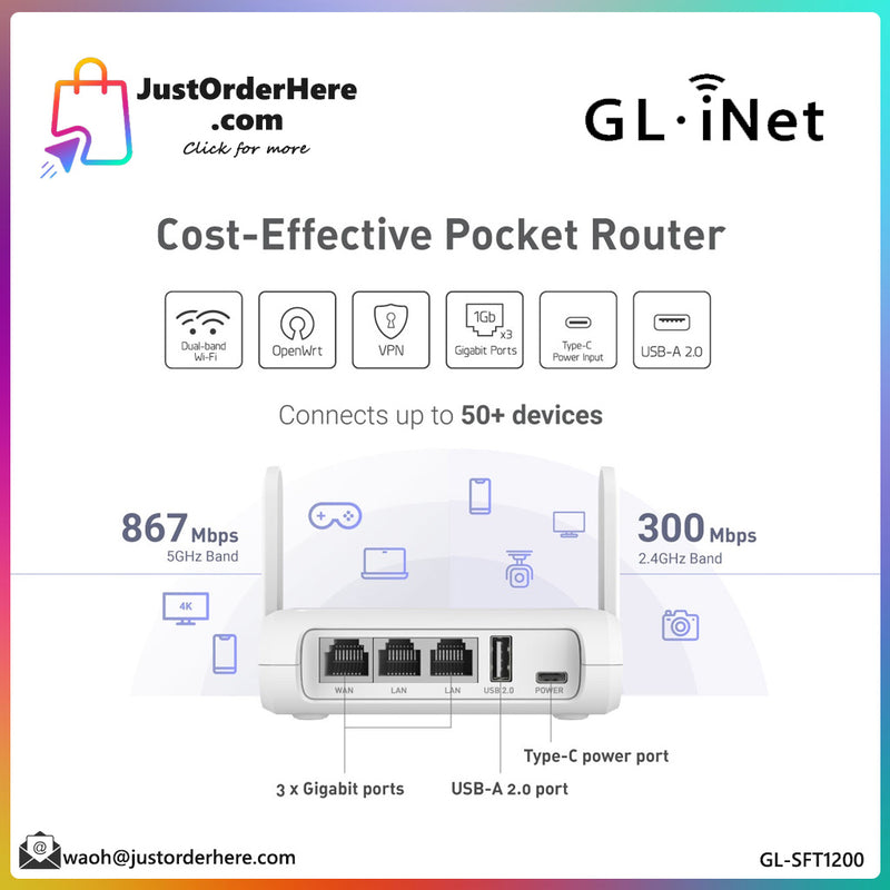 GL.iNet Opal AC1200 Wireless Travel Router (GL-SFT1200)