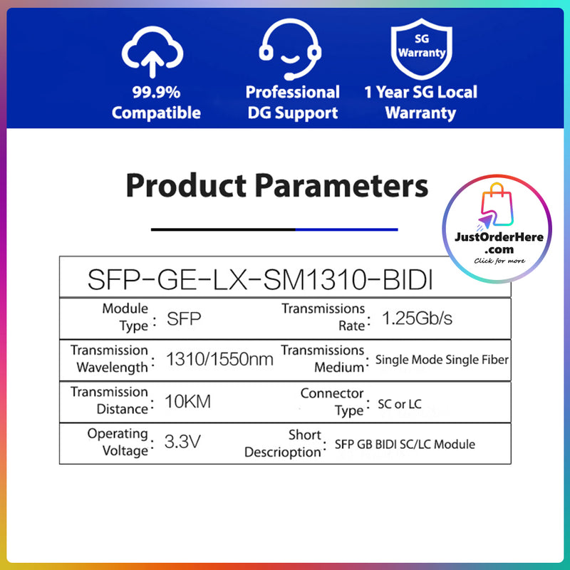 DG Premium SFP 1.25G LC/SC BIDI (1310/1550nm) Gigabit Modulation Module (2 Pieces) - Up to 10 KM