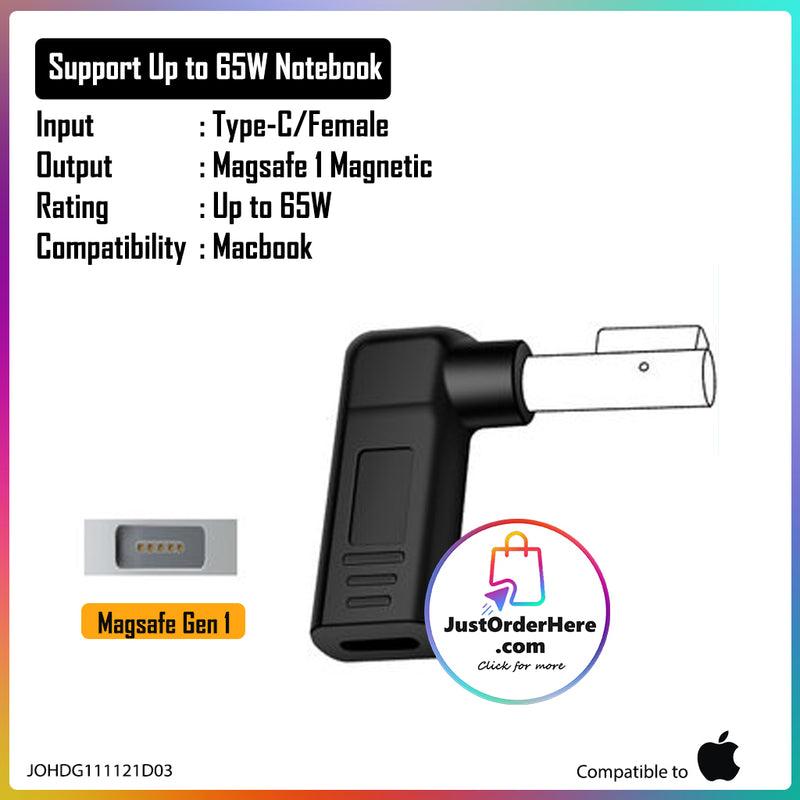 DG Charging Adapter Type C Female to Macbook L-Tip Connector - Compatible to Macbook 65W