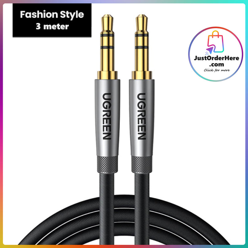 Ugreen 3.5mm Male to Male Silver Plated Braided AUX Cable streams Hi-Fi stereo audio