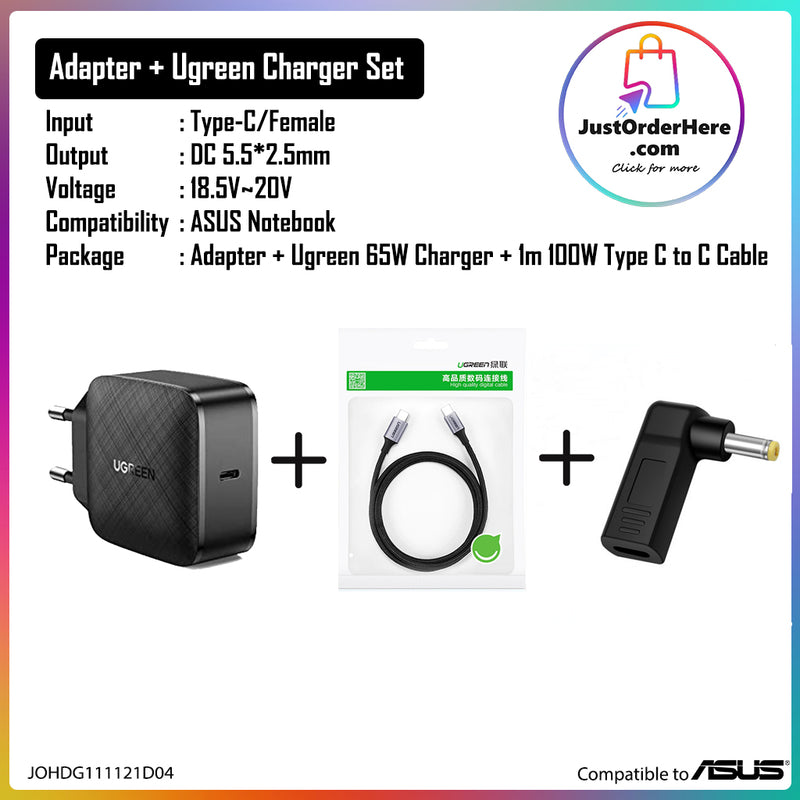 DG Charging Adapter Type C Female to DC 5.5*2.5mm - Compatible to Asus 65W