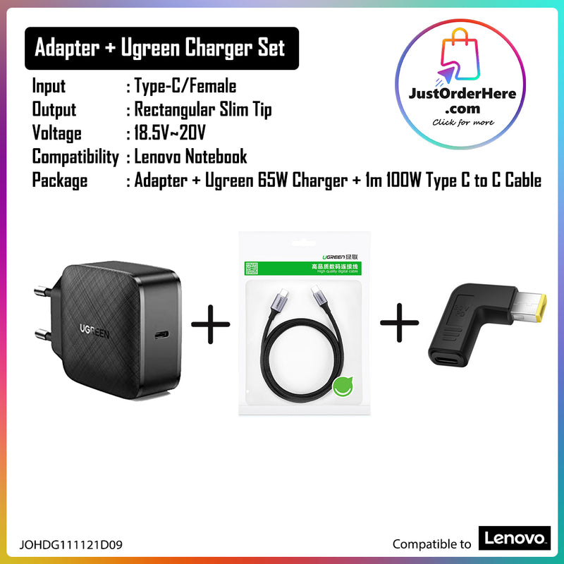 DG Charging Adapter Type C Female to DC Rectangular Slim Tip - Compatible to Lenovo 65W