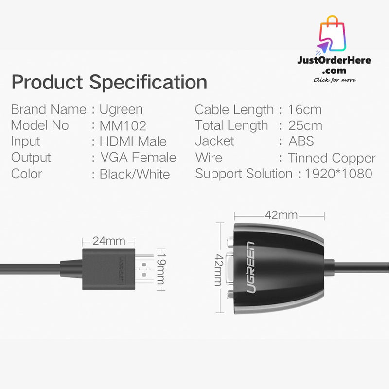 Ugreen HDMI to VGA Adapter - Up to 1080P